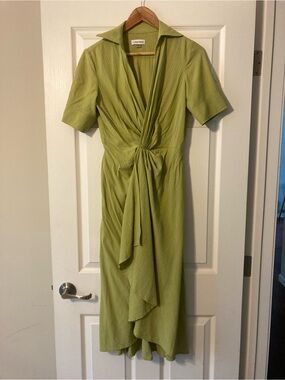 Calvin Klein Light Olive Twist-Front Midi Dress